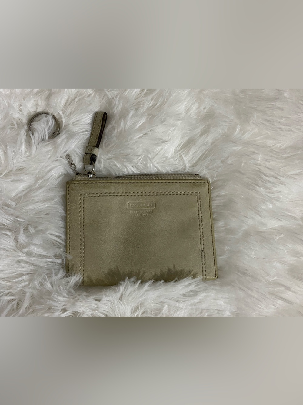Coach Sage Suede Zip Card Wallet with Key Loop